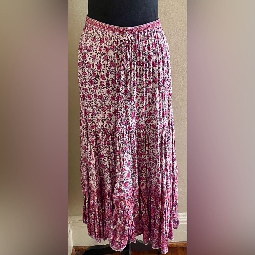 Spell Bohemian Floral Maxi Skirt in Pink, Purple, and Cream